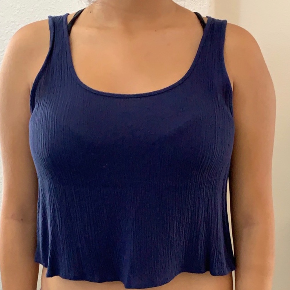 Navy blue back cross top